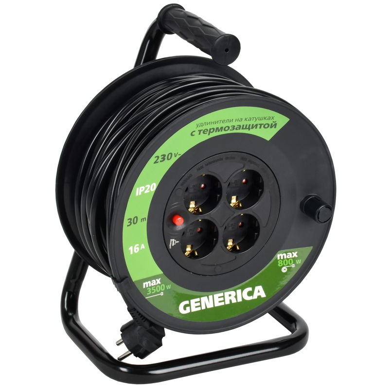 Катушка УК30 с термозащитой 4 места 2P+PE/30м 3х1,5мм2 GENERICA