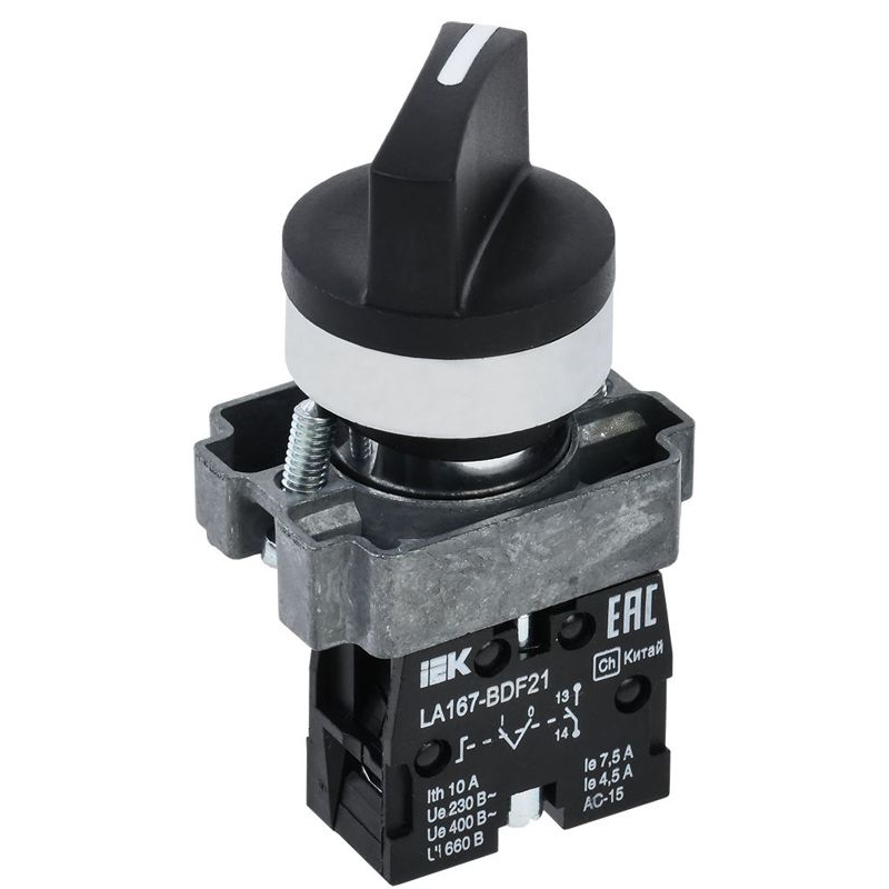 Переключатель LA167-BDF21 на 2 положения 1NO черный IEK