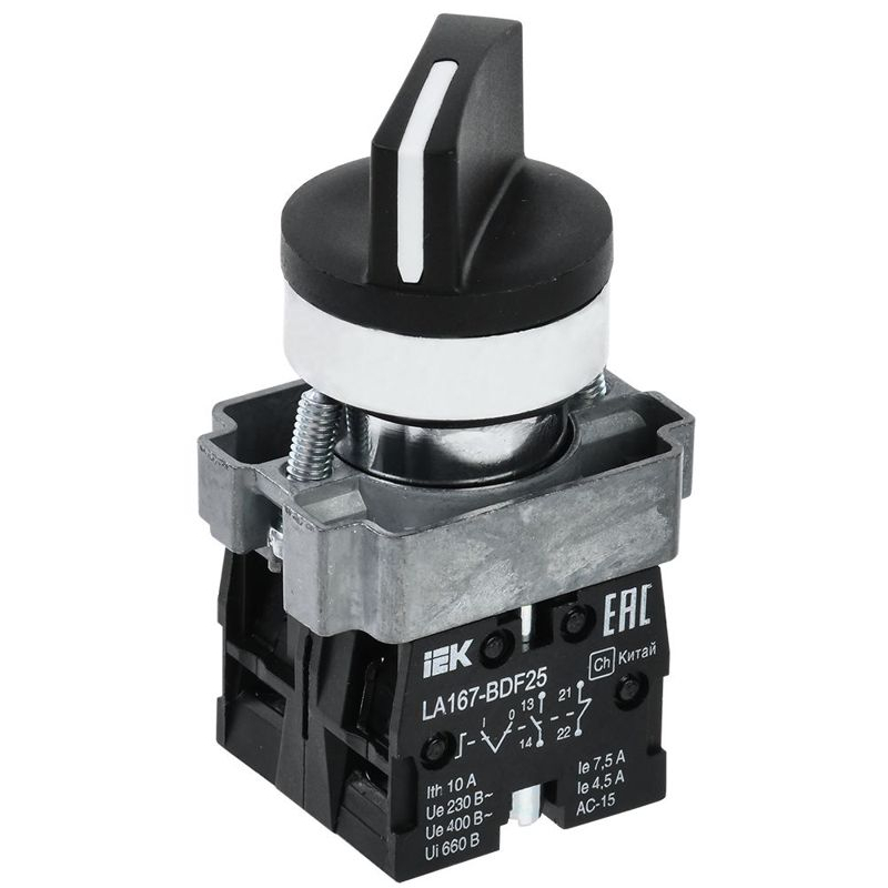 Переключатель LA167-BDF25 на 2 положения 1NO+1NC черный IEK