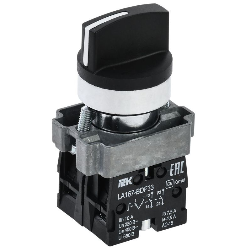 Переключатель LA167-BDF33 на 3 положения 2NO черный IEK