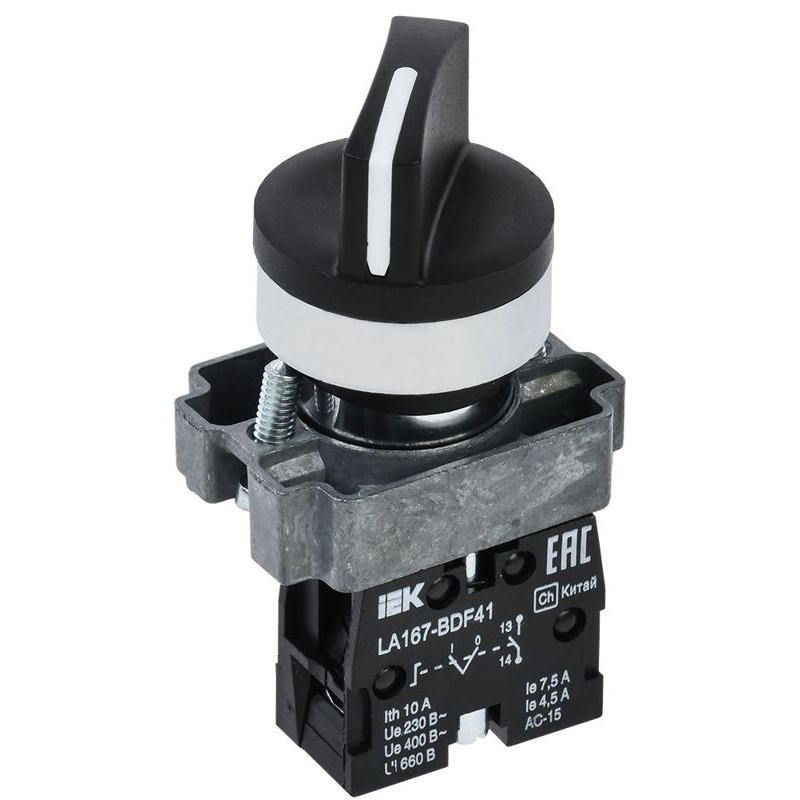 Переключатель LA167-BDF41 на 2 положения 1NO черный IEK