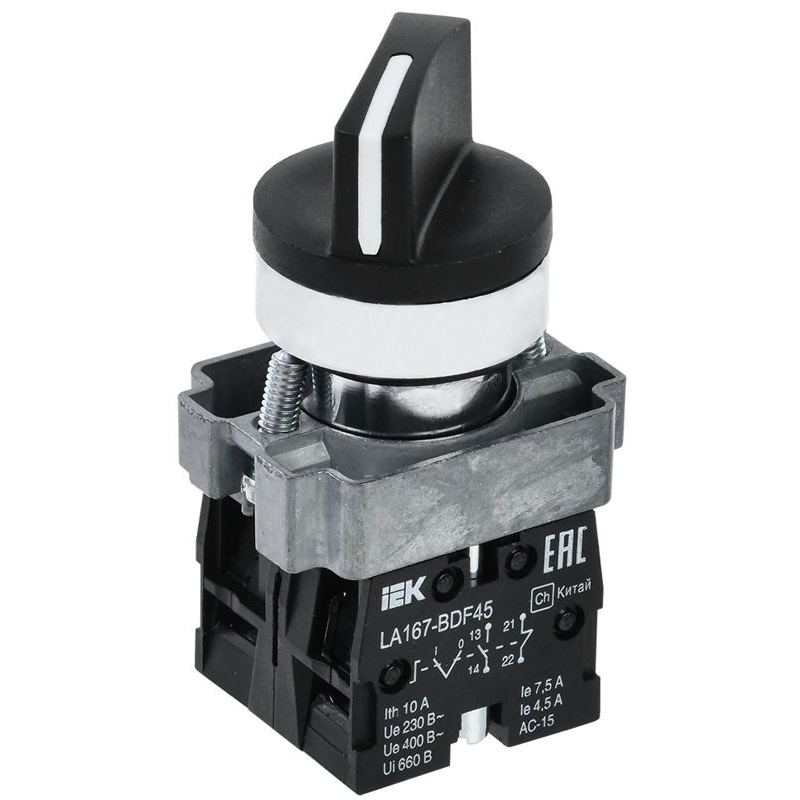 Переключатель LA167-BDF45 на 2 положения 1NO+1NC черный IEK
