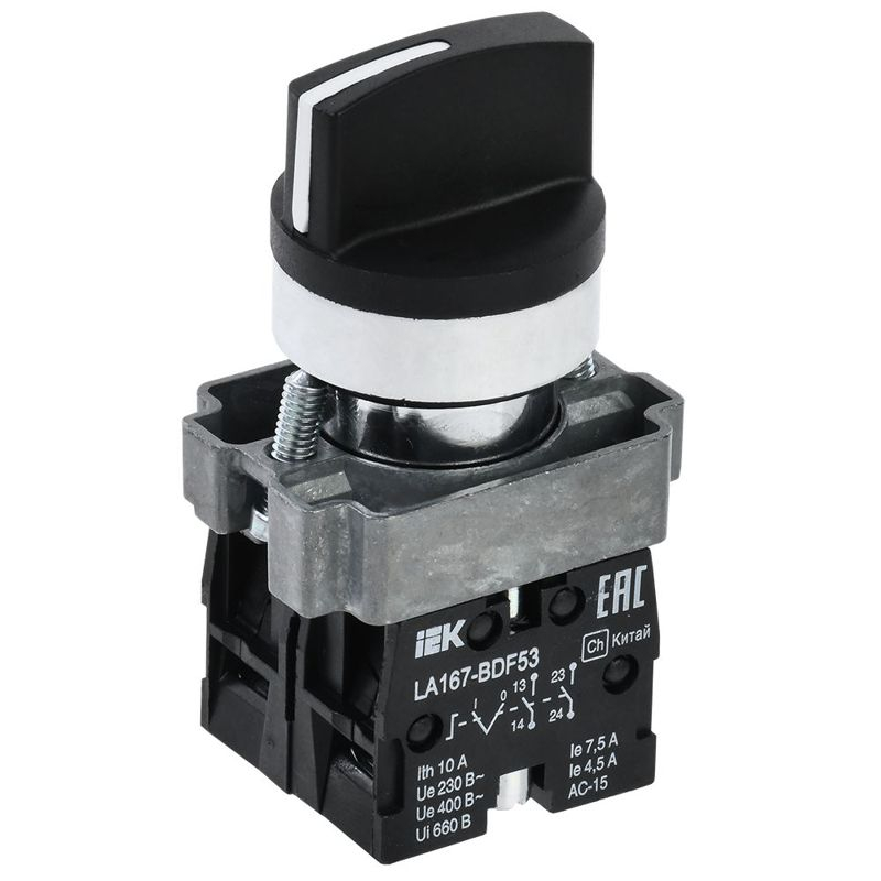 Переключатель LA167-BDF53 на 3 положения 2NO черный IEK