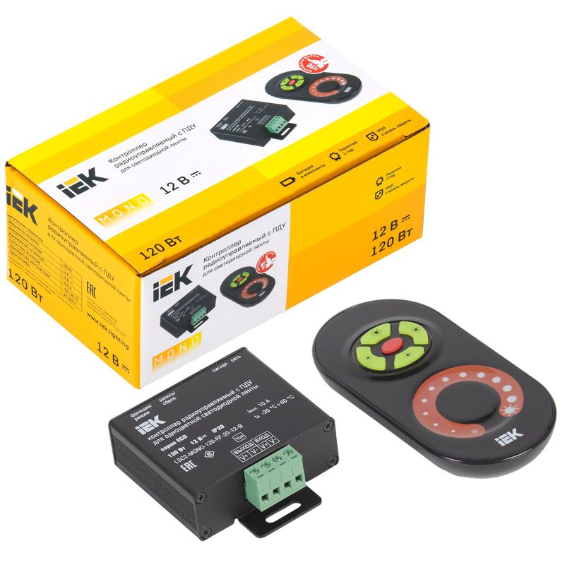 Контроллер с ПДУ радио MONO 1 канал 12В 10А 120Вт черный IEK