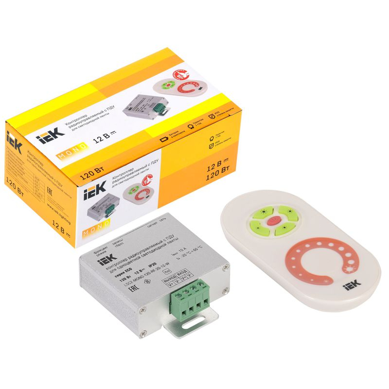 Контроллер с ПДУ радио MONO 1 канал 12В 10А 120Вт белый IEK