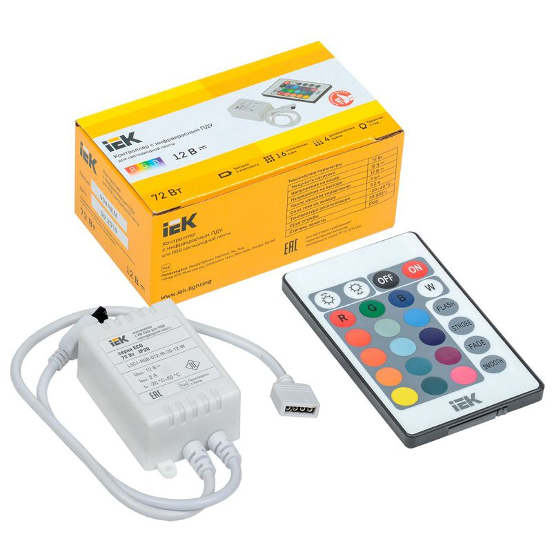 Контроллер с ПДУ ИК RGB 3 канала 12В 2А 72Вт IEK