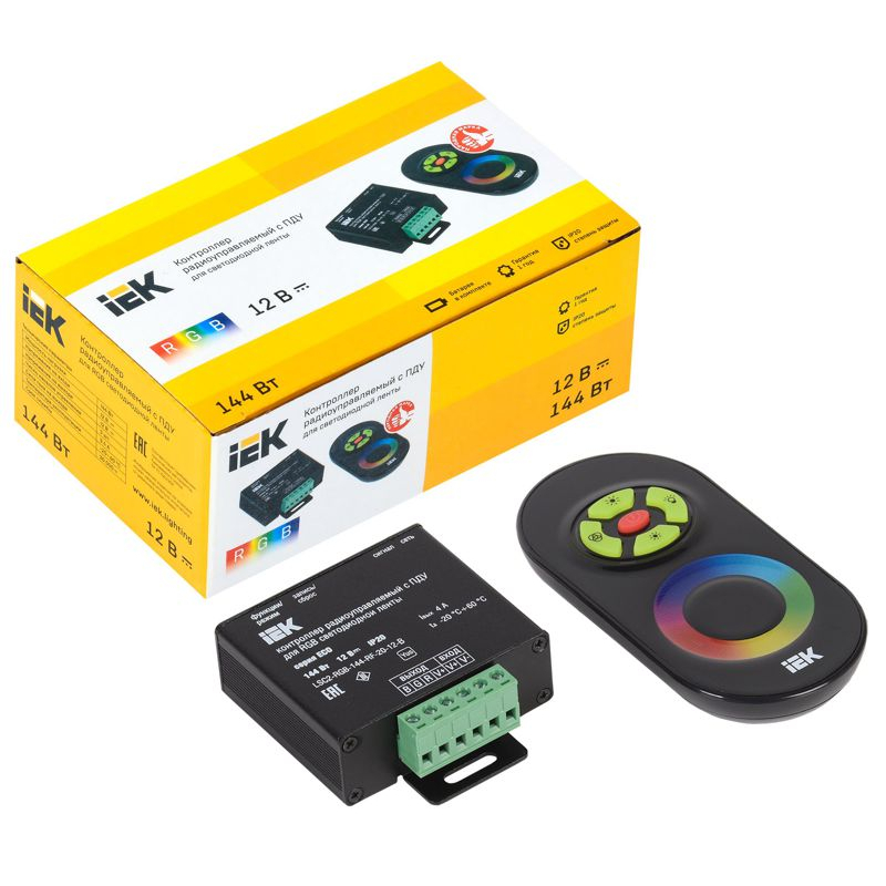 Контроллер с ПДУ радио RGB 3 канала 12В 4А 144Вт черный IEK
