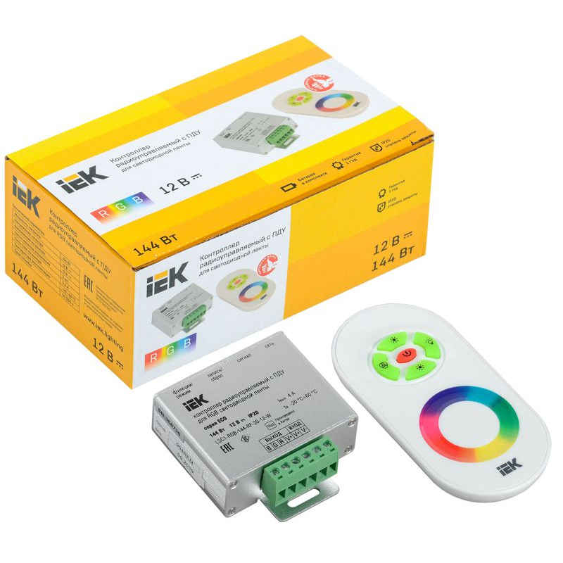 Контроллер с ПДУ радио RGB 3 канала 12В 4А 144Вт белый IEK