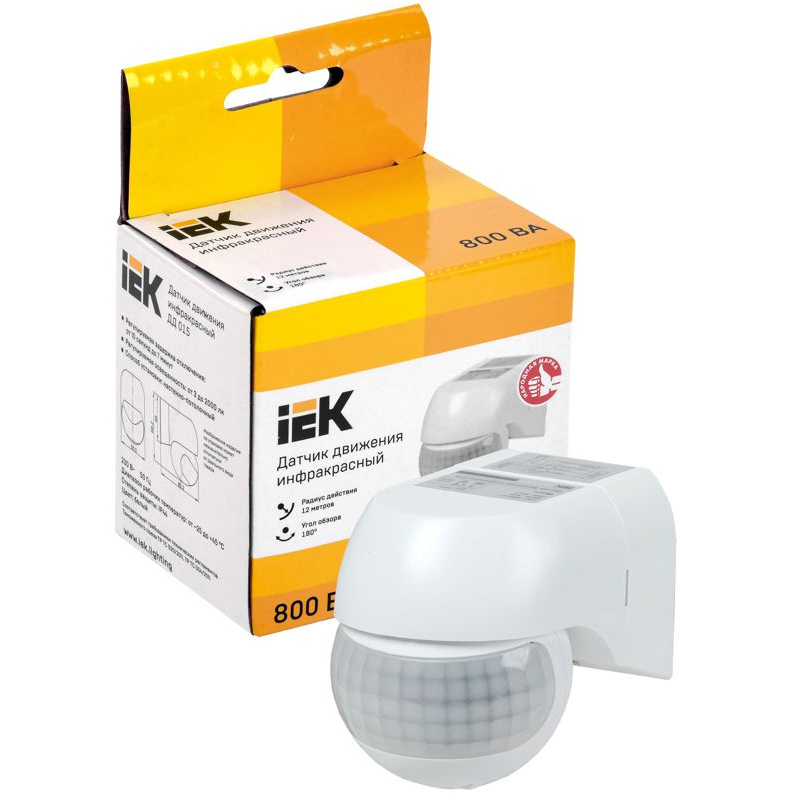 Датчик движения ДД-015 800Вт 180град 12м IP44 белый IEK