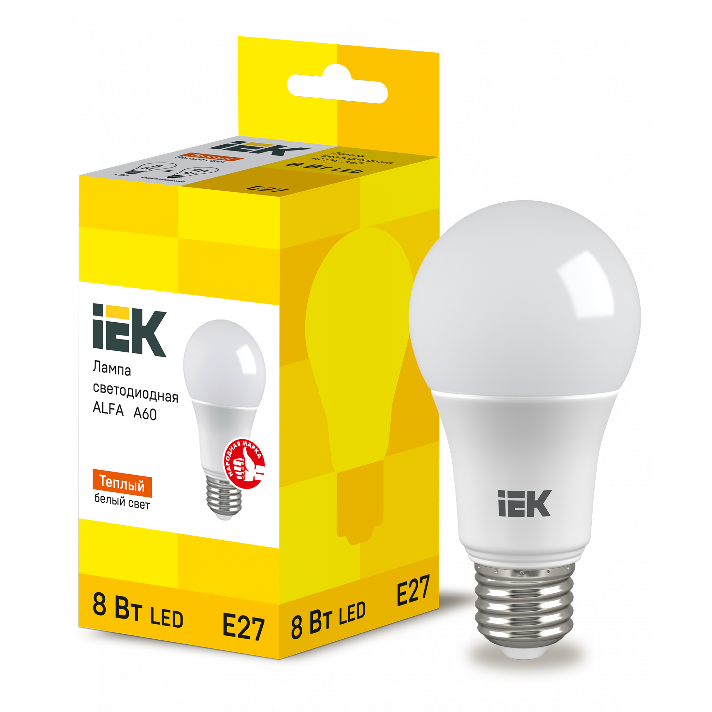 Лампа светодиодная ALFA A60 груша 8Вт 230В 3000К E27 IEK Лампа светодиодная ALFA A60 груша 8Вт 230В 3000К E27 IEK