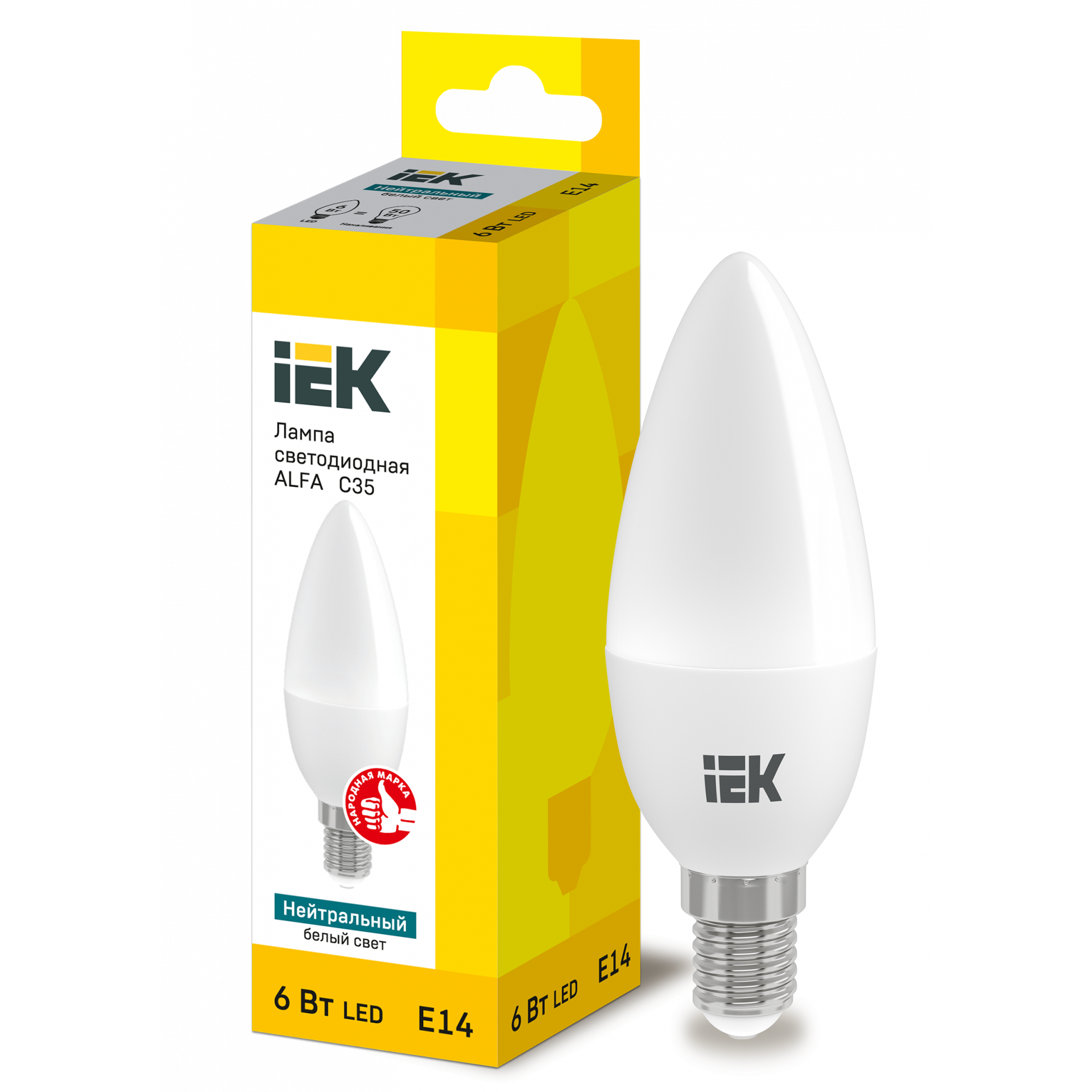 Лампа светодиодная ALFA C35 свеча 6Вт 230В 4000К E14 IEK