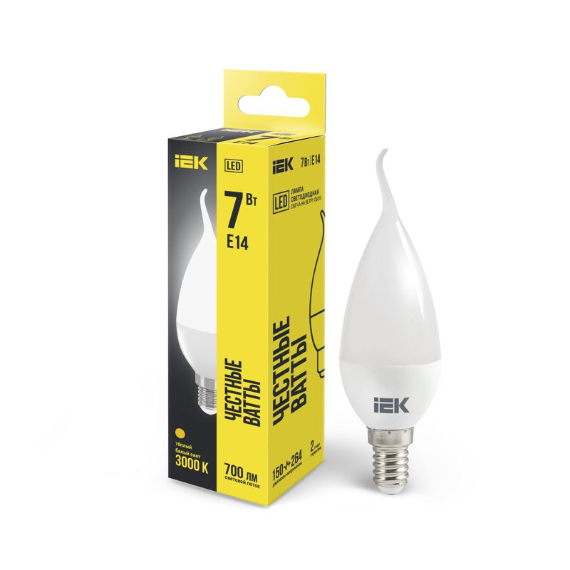 Лампа светодиодная CB35 свеча на ветру 7Вт 230В 3000К E14 IEK Лампа светодиодная CB35 свеча на ветру 7Вт 230В 3000К E14 IEK