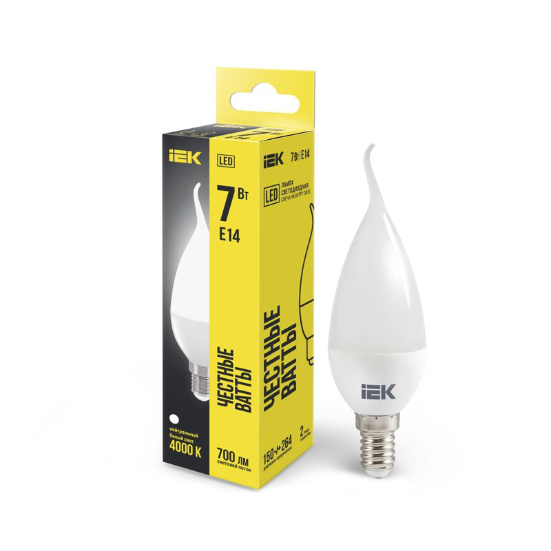 Лампа светодиодная CB35 свеча на ветру 7Вт 230В 4000К E14 IEK Лампа светодиодная CB35 свеча на ветру 7Вт 230В 4000К E14 IEK