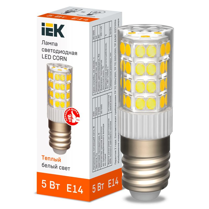 Лампа светодиодная CORN капсула 5Вт 230В 3000К керамика E14 IEK
