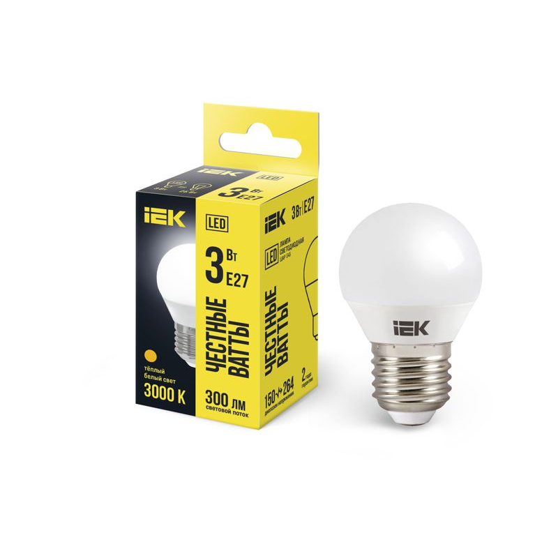 Лампа светодиодная G45 шар 3Вт 230В 3000К E27 IEK