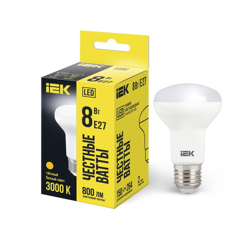 Лампа светодиодная R63 рефлектор 8Вт 230В 3000К E27 IEK Лампа светодиодная R63 рефлектор 8Вт 230В 3000К E27 IEK