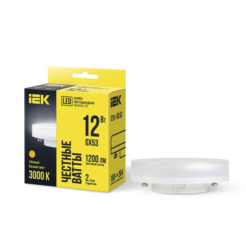 Лампа светодиодная T75 таблетка 12Вт 230В 3000К GX53 IEK