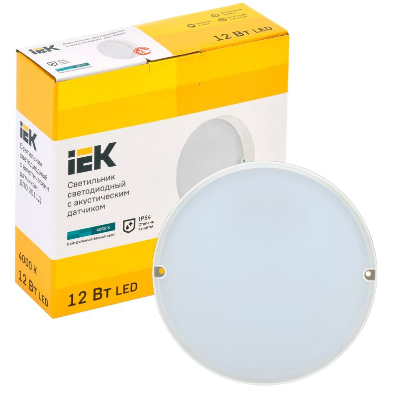 Светильник светодиодный ДПО 2011Д 12Вт IP54 4000К круг белый с акустическим датчиком IEK