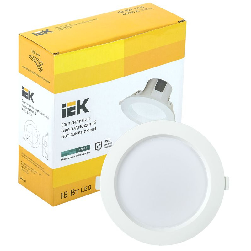 Светильник светодиодный ДВО 1703 белый круг 18Вт 4000K IP40 IEK