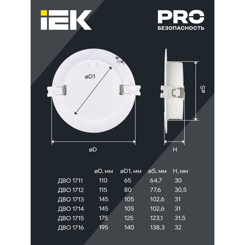 Светильник светодиодный ДВО 1716 белый круг 18Вт 4000К IP40 IEK