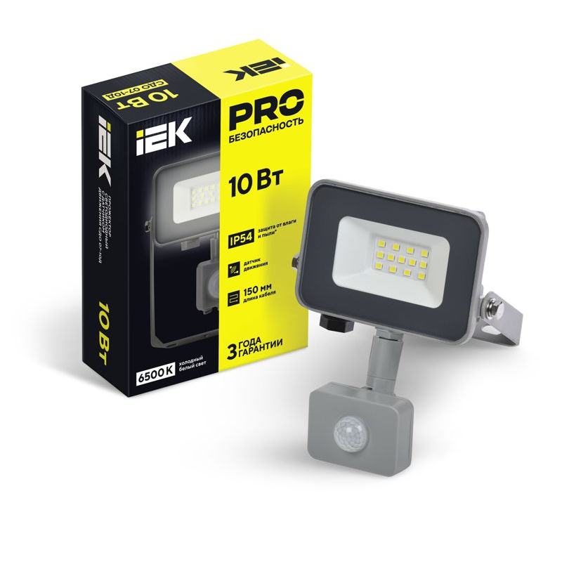 Прожектор светодиодный СДО 07-10Д с датчиком движения IP54 серый IEK