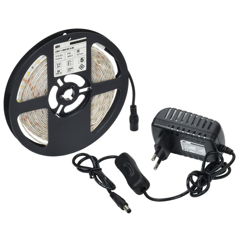 Комплект светодиодной подсветки Сделай сам (лента LED 5м LSR-2835WW60-4,8-IP65-12В + драйвер + выключатель) IEK