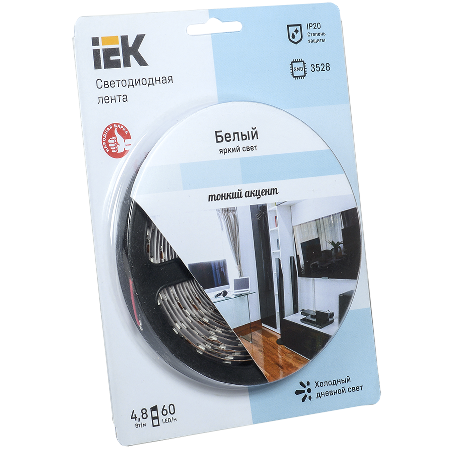 Лента светодиодная 5м блистер LSR-3528W60-4.8-IP20-12V IEK-eco