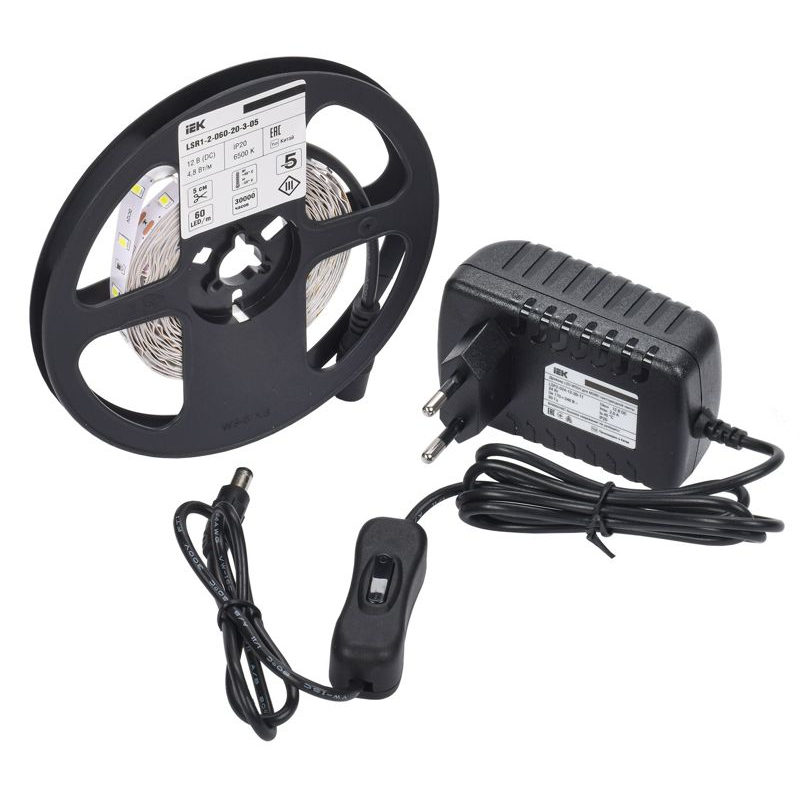Комплект светодиодной подсветки Сделай сам (лента LED 5м LSR-2835W60-4,8-IP20-12В + драйвер + выключатель) IEK