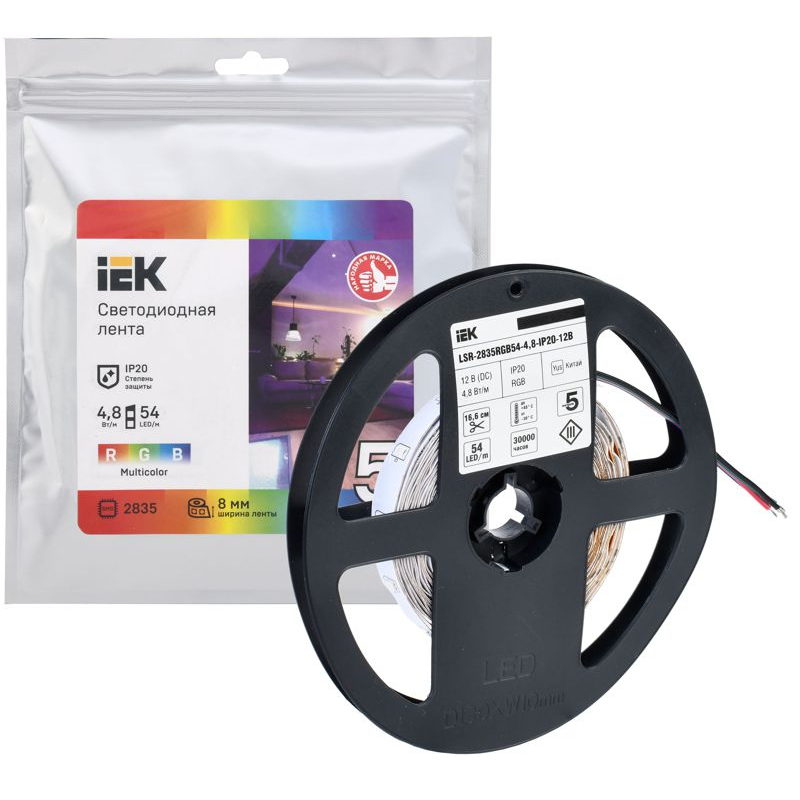 Лента светодиодная 5м LSR-2835RGB54-4,8-IP20-12В IEK
