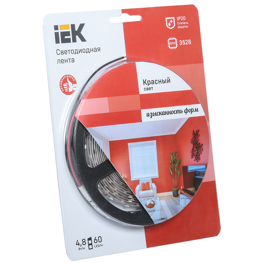 Лента светодиодная 5м блистер LSR-3528R60-4.8-IP20-12V IEK-eco