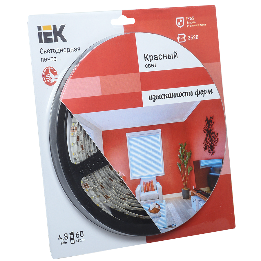 Лента светодиодная 5м блистер LSR-3528R60-4.8-IP65-12V IEK-eco