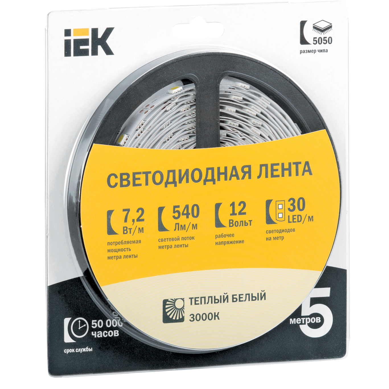 Лента светодиодная 5м блистер LSR-3528W-WW120-9,6-IP65-12V IEK