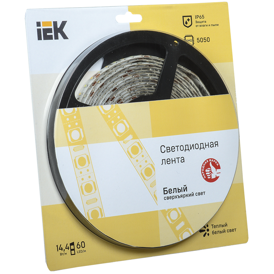 Лента светодиодная 5м блистер LSR-5050WW60-14,4-IP65-12V IEK