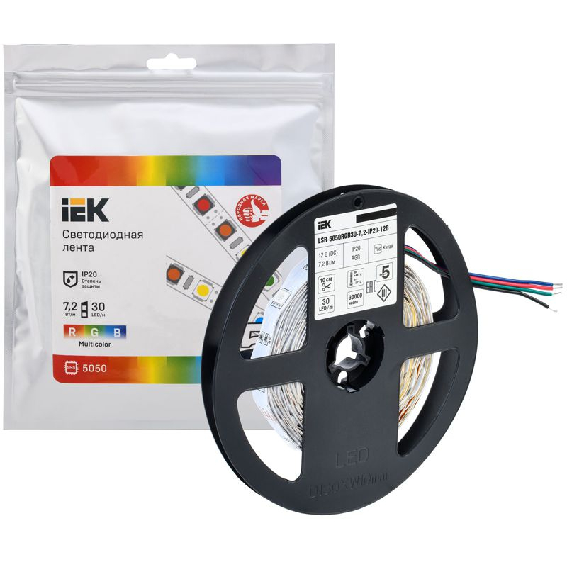 Лента светодиодная 5м LSR-5050RGB30-7,2-IP20-12В IEK