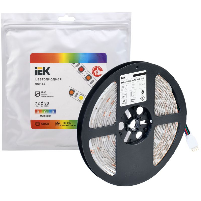 Лента светодиодная 5м LSR-5050RGB30-7,2-IP65-12В IEK