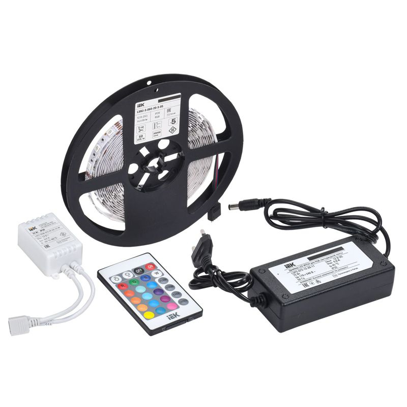 Комплект светодиодной подсветки Сделай сам (лента LED 5м LSR-5050RGB60-14,4-IP20-12В + драйвер + контроллер) IEK