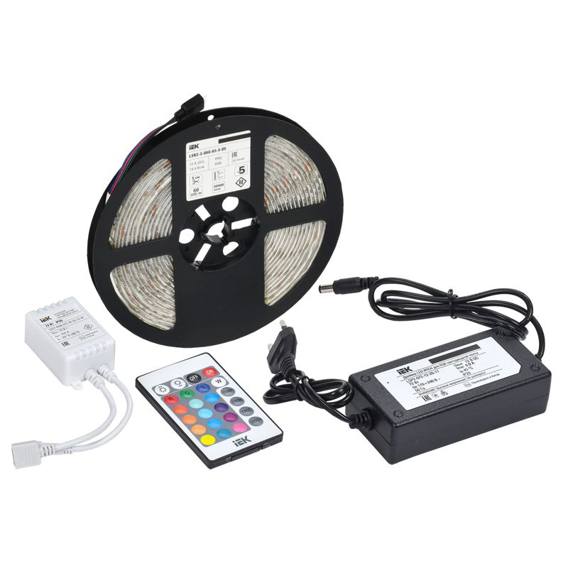 Комплект светодиодной подсветки Сделай сам (лента LED 5м LSR-5050RGB60-14,4-IP65-12В + драйвер + контроллер) IEK