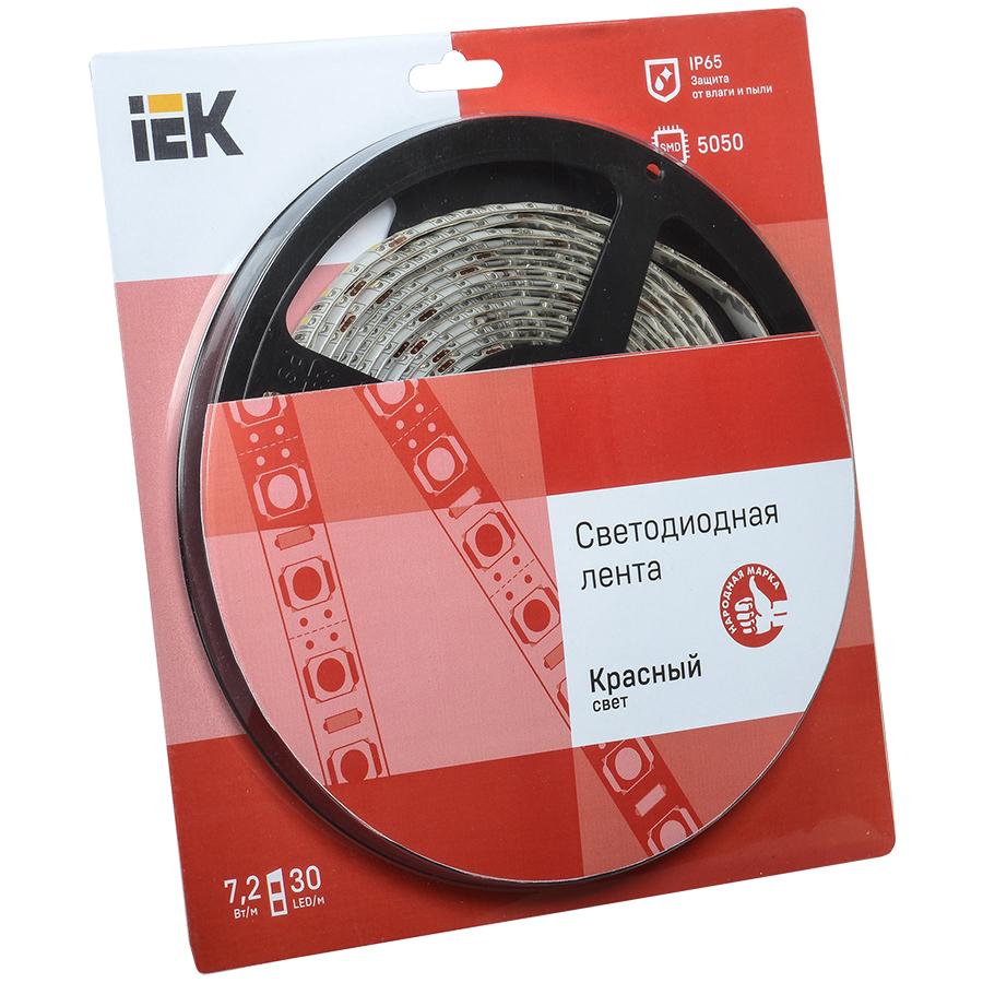 Лента светодиодная 5м блистер LSR-5050R30-7,2-IP65-12V IEK