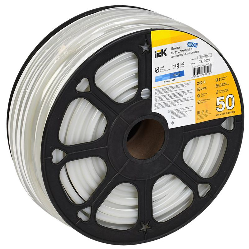 Лента светодиодная неон 50м LSR-2835B120-9,6-IP67-220В IEK