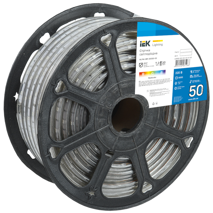 Лента светодиодная ALFA LSR-22030-03 (5050х30шт 7,2Вт/м) IP67 220В 50м RGB UA IEK