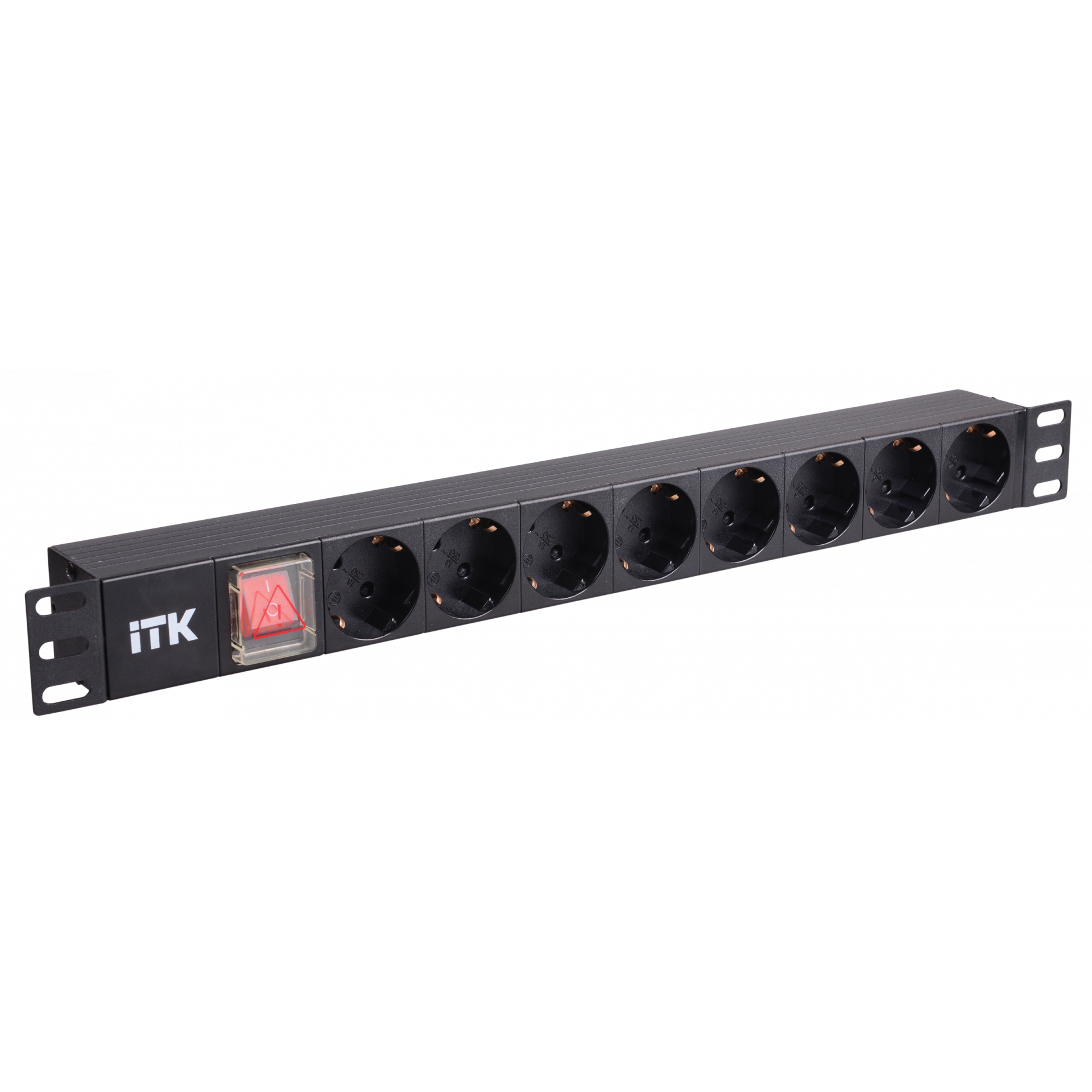 ITK PDU 8 розеток нем. ст, с LED выкл, 1U, без шнура, вх. С14