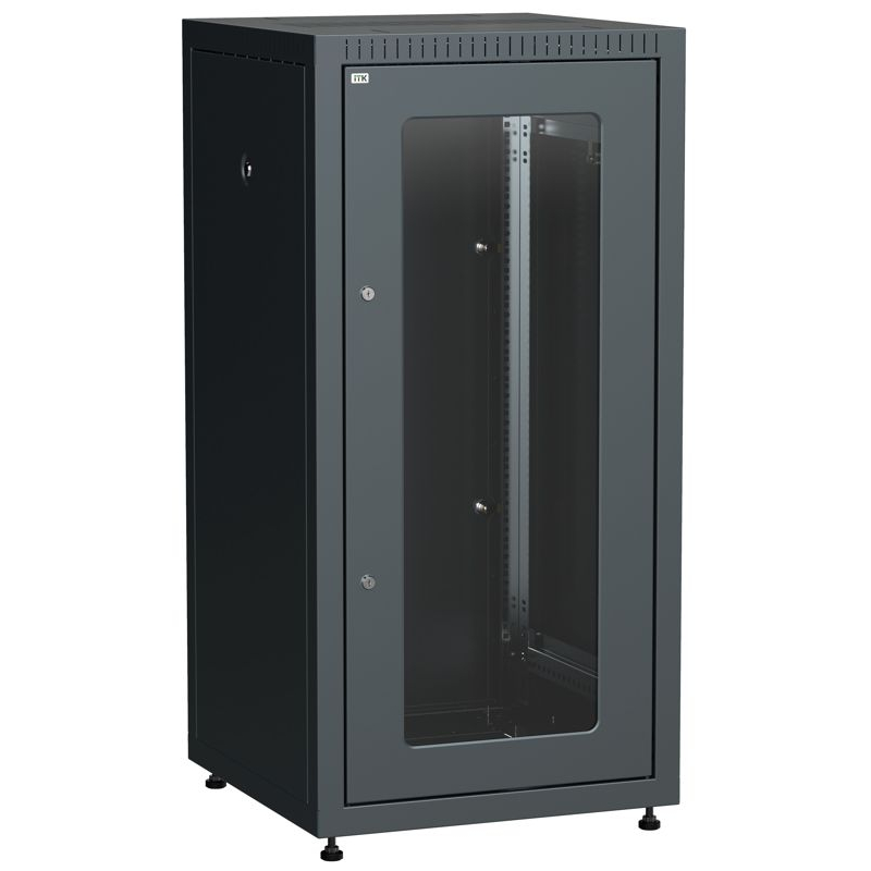 ITK LINEA E Шкаф напольный сетевой 19 18U 600х600мм стеклянная передняя дверь задняя металлическая черный
