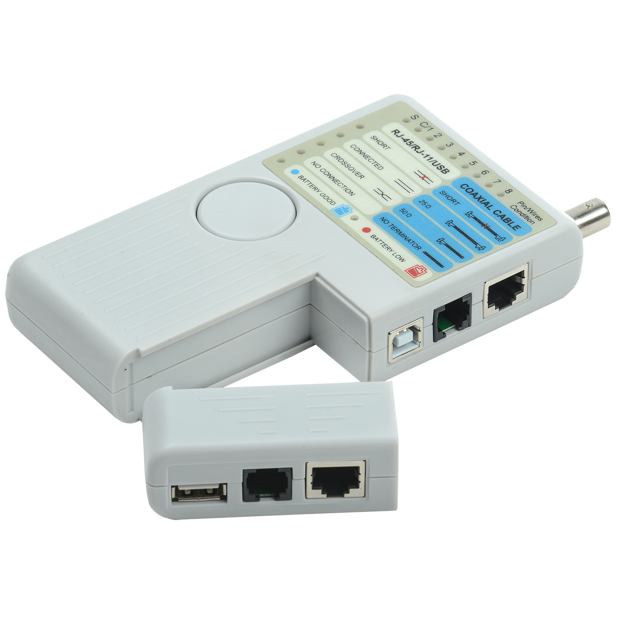 ITK Тестер для витой пары 4в1 RJ45/RJ11/BNC/USB с элем. пит.