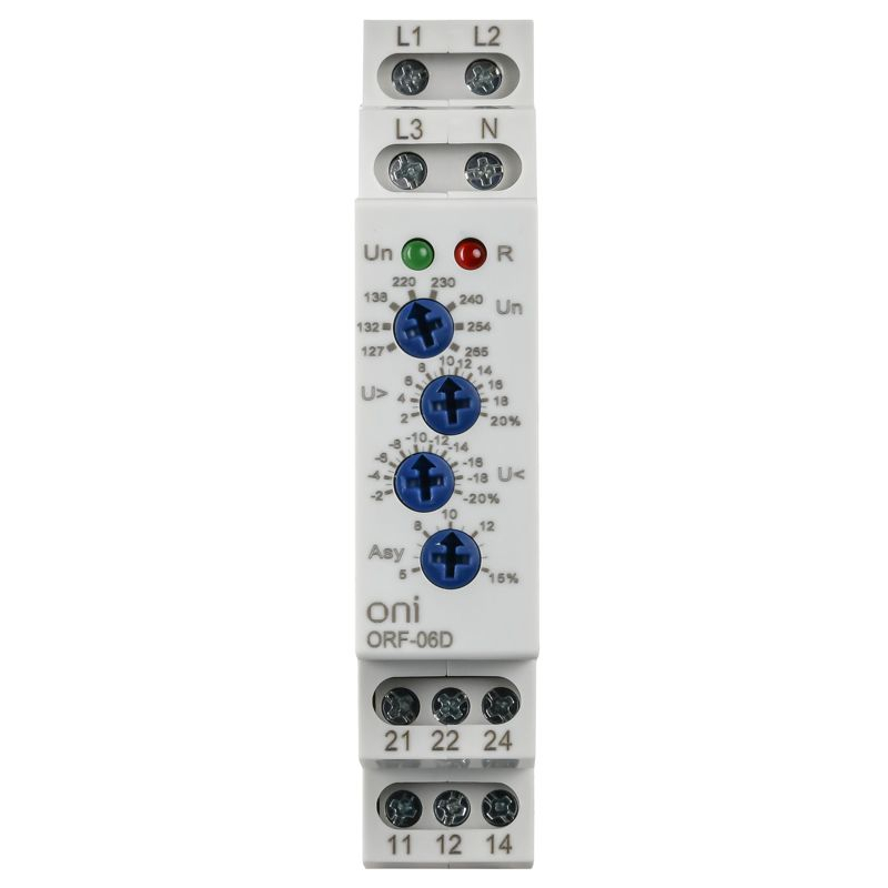 Реле контроля фаз ORF-06D 3 фазы 2 контакта 127-265В AC с контролем нейтрали ONI