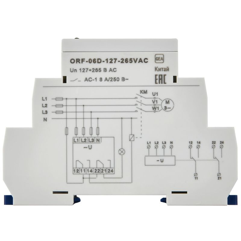 Реле контроля фаз ORF-06D 3 фазы 2 контакта 127-265В AC с контролем нейтрали ONI