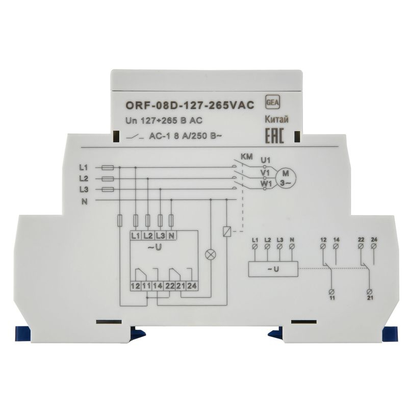Реле контроля фаз ORF-08D 3 фазы 2 контакта 127-265В AC с контролем нейтрали ONI