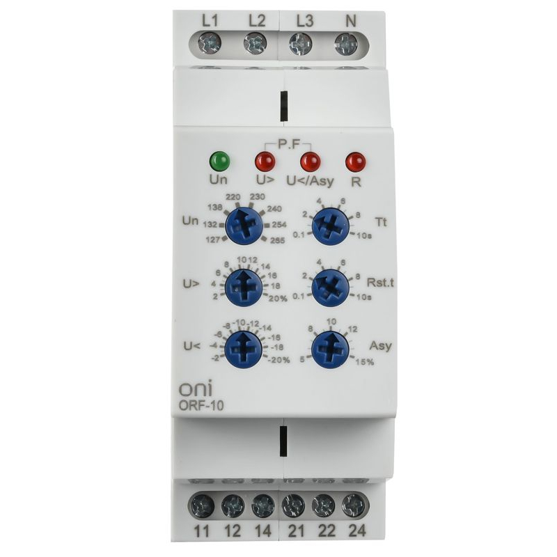 Реле контроля фаз ORF-10 3 фазы 2 контакта 127-265В AC с контролем нейтрали ONI