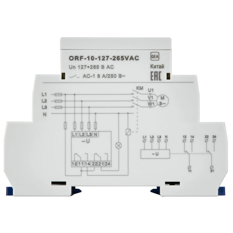 Реле контроля фаз ORF-10 3 фазы 2 контакта 127-265В AC с контролем нейтрали ONI
