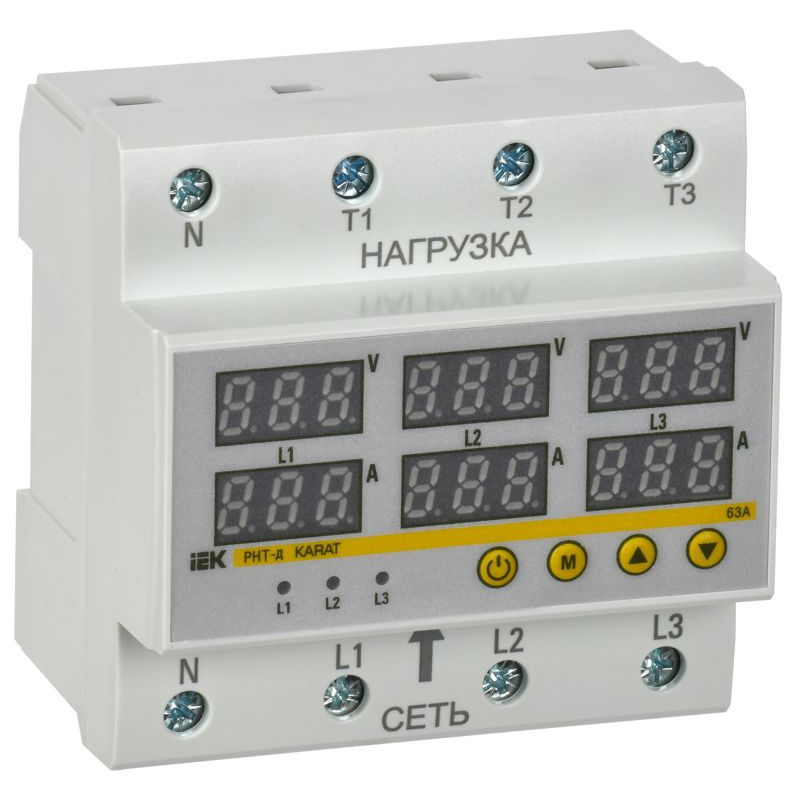 Реле напряжения и тока РНТ-д трехфазное 90мм 63А IEK