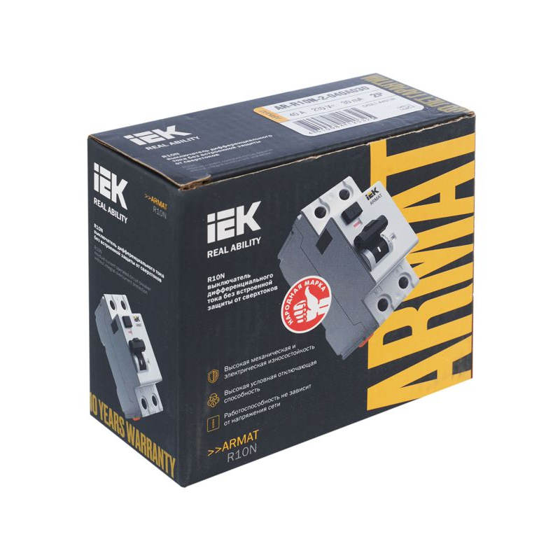 ARMAT Выключатель дифференциального тока R10N 2P 40А 30мА тип A IEK